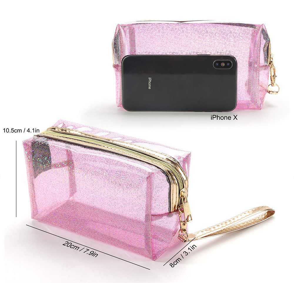 Zippered Transparent PVC Toiletry Bag With Handle Strap