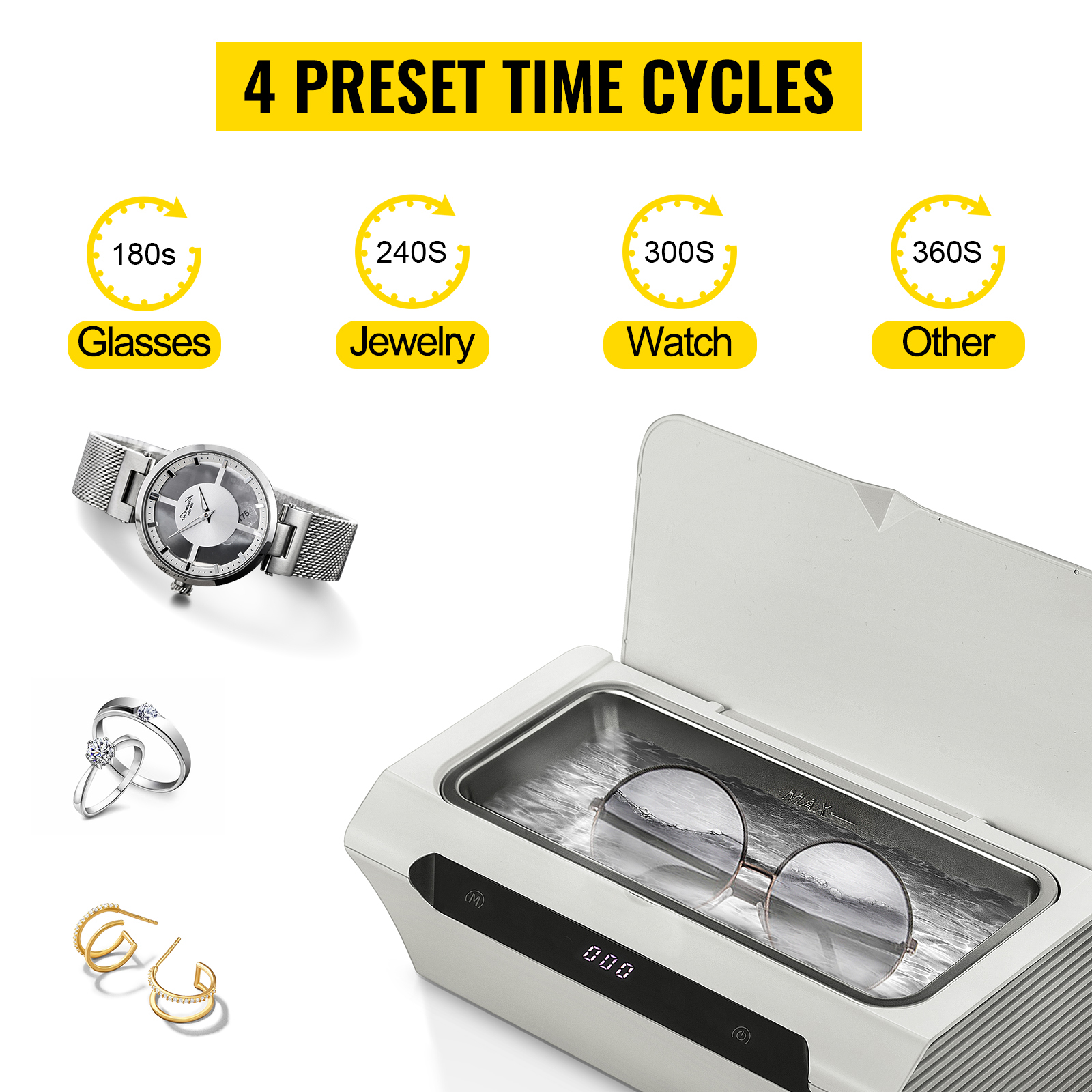 500ml Ultrasonic Jewelry Cleaner Machine 45kHz SUS 304 4 Digital Timer