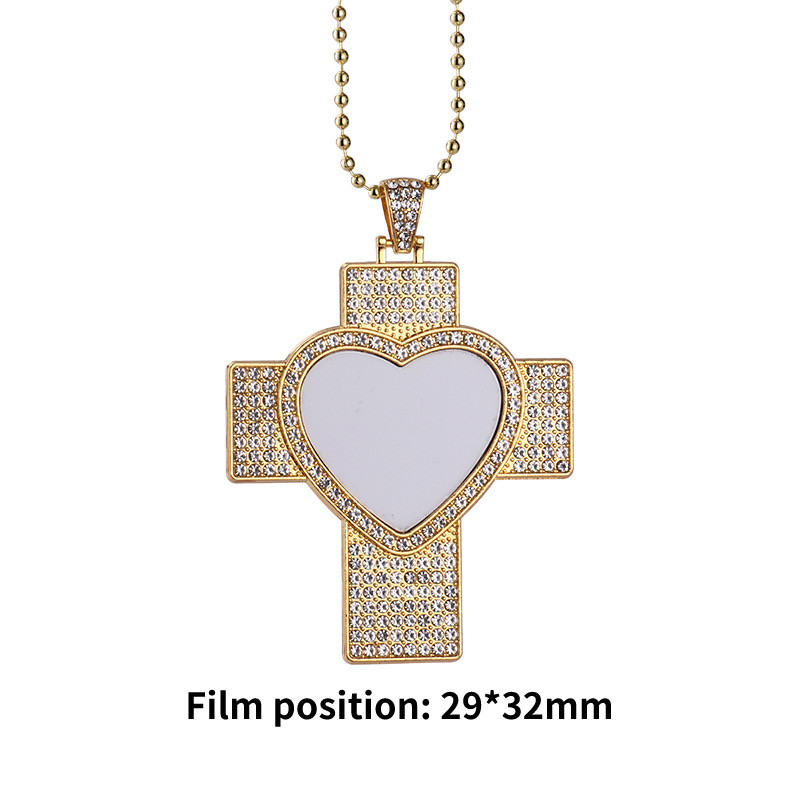 Sublimation Cross Necklace With Diamonds Customize Sublimation Blanks