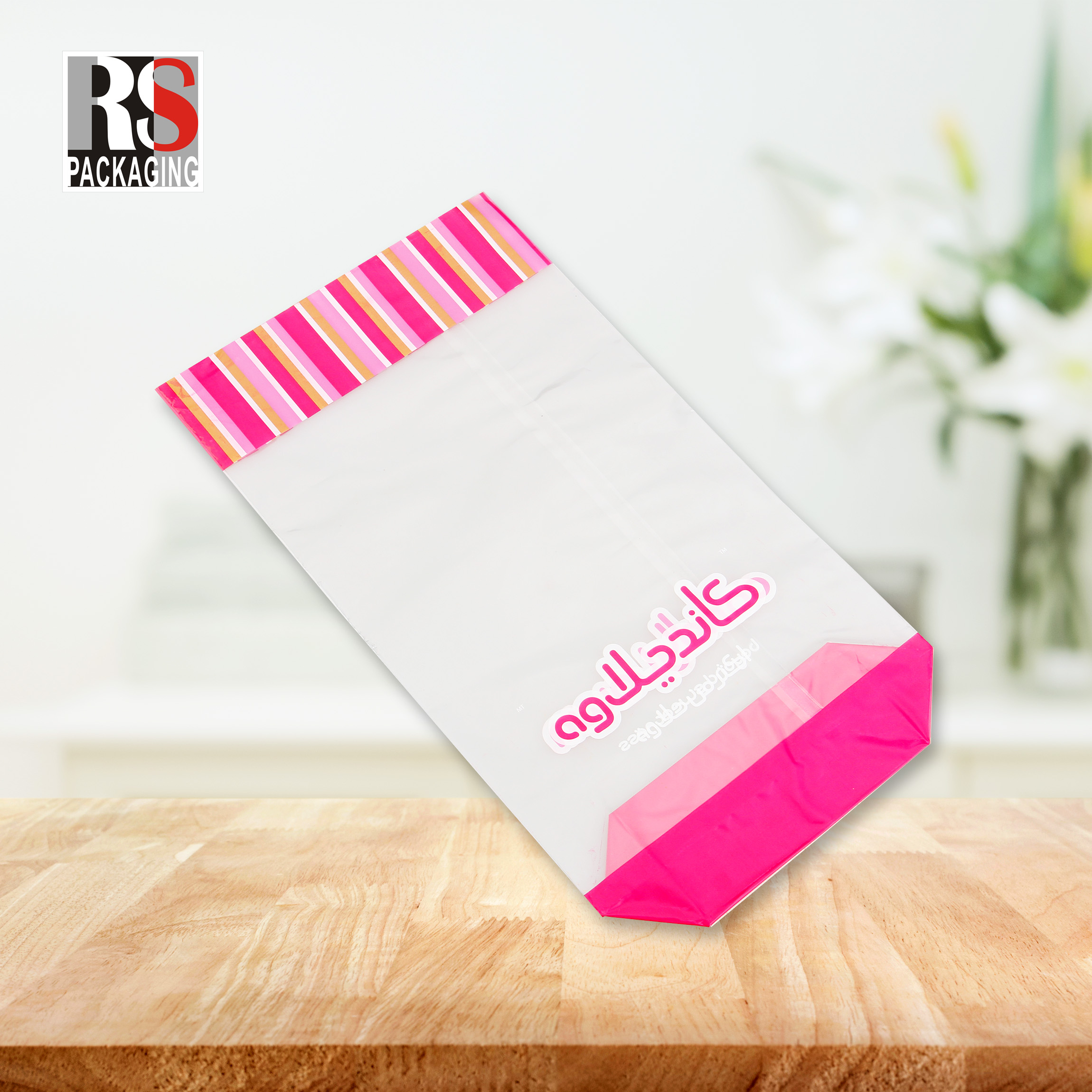 Food Packaging Stand Up Pouch With Cross Block Bottom And Cellophane Clear Treat
