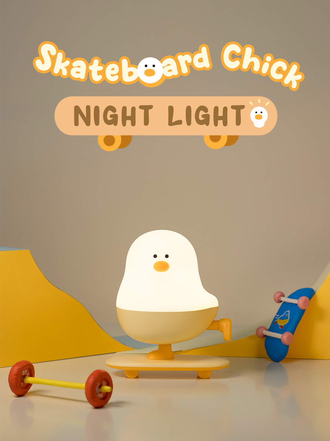 Modern Rechargeable LED Skateboard Chicken Night Lamp ABS Bedroom Desktop Decor With Touch Power Holiday Gift For Sleepers