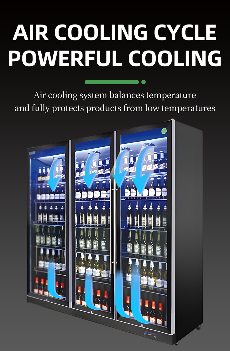 Weight KG 95-160kg Glass Wine Display Cooler with Double Doors and Air Cooling System