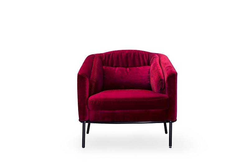 Upholstered Maroon Velvet Arm Modern Design Leisure Chair Waiting Chair