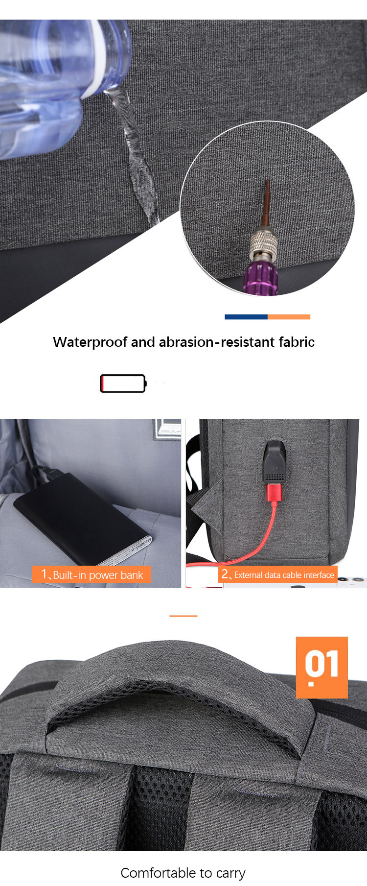 OEM ODM Portable 15.6 Inch Laptop Backpack Oxford smart work rucksack with USB
