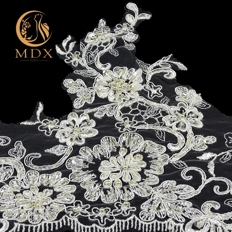 135cm Width Beaded Lace Trim Embroidered White Lace Edging