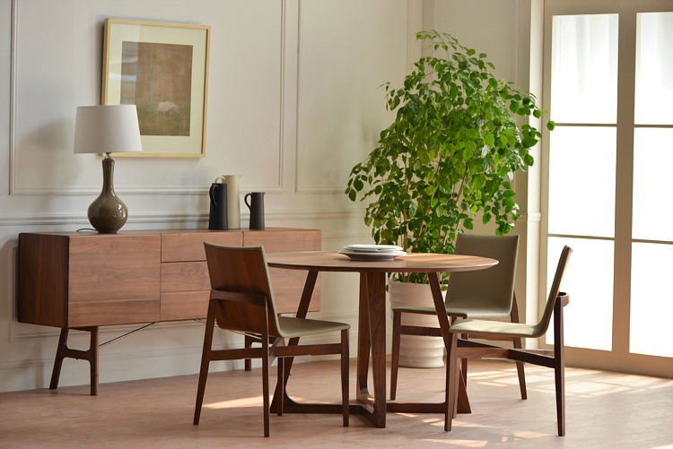 FSC Restaurant Solid Walnut Dining Table Round Wood Dining Tables