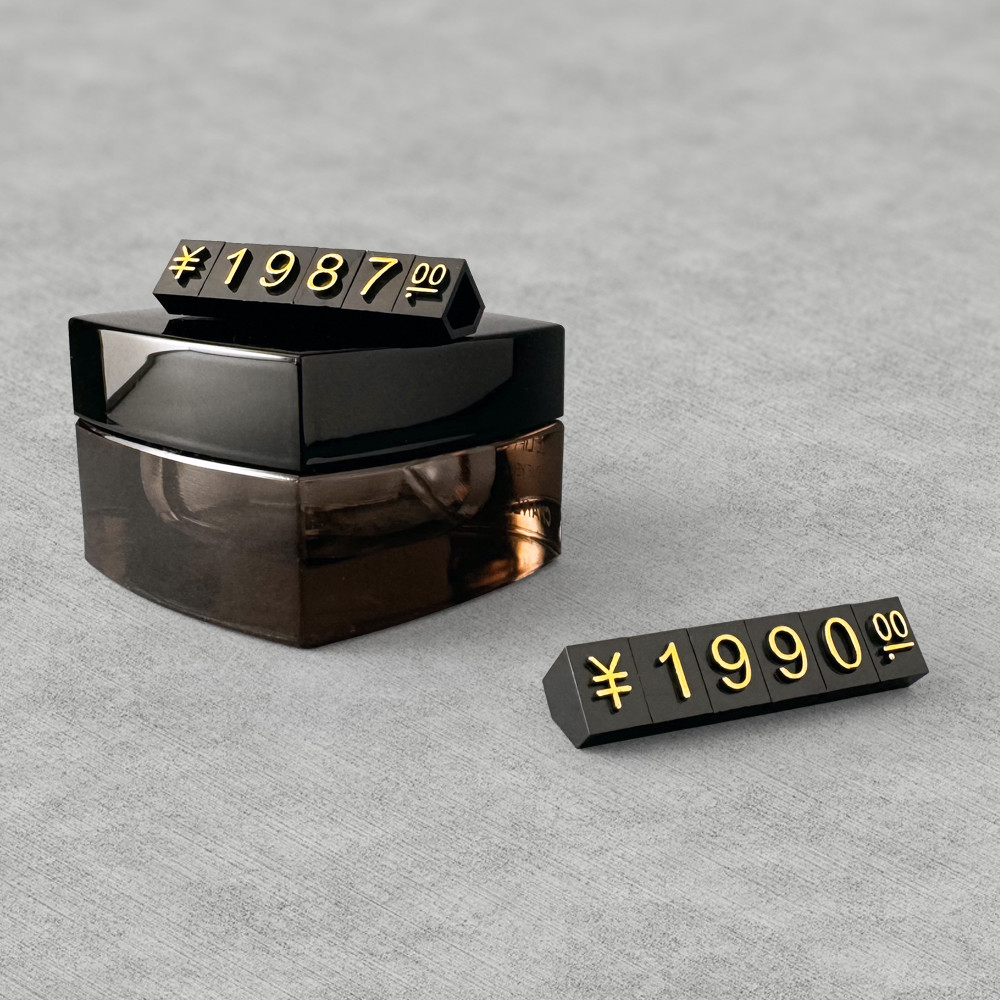 L9*6mm 100set jewellery display price digital cube Gold letters Black Background For Retail Shop display customizable