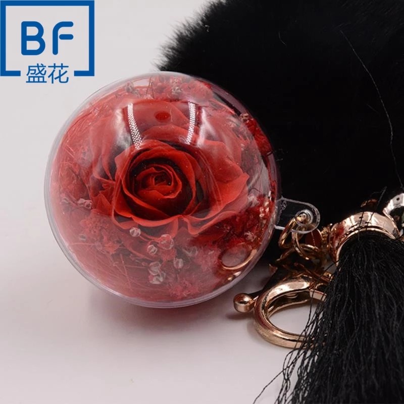 Christmas Tree Decoration Acrylic Ball Preserved Rose Key Ring