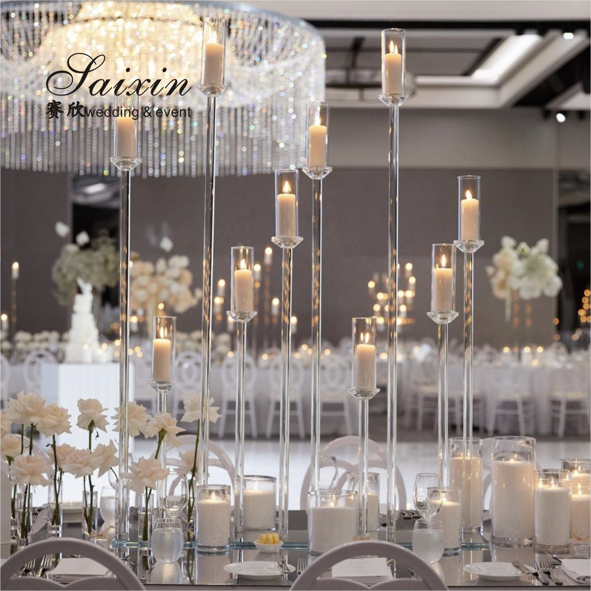 ZT-323B wholesale tall black metal 10 arms candlestick for wedding table centerpieces