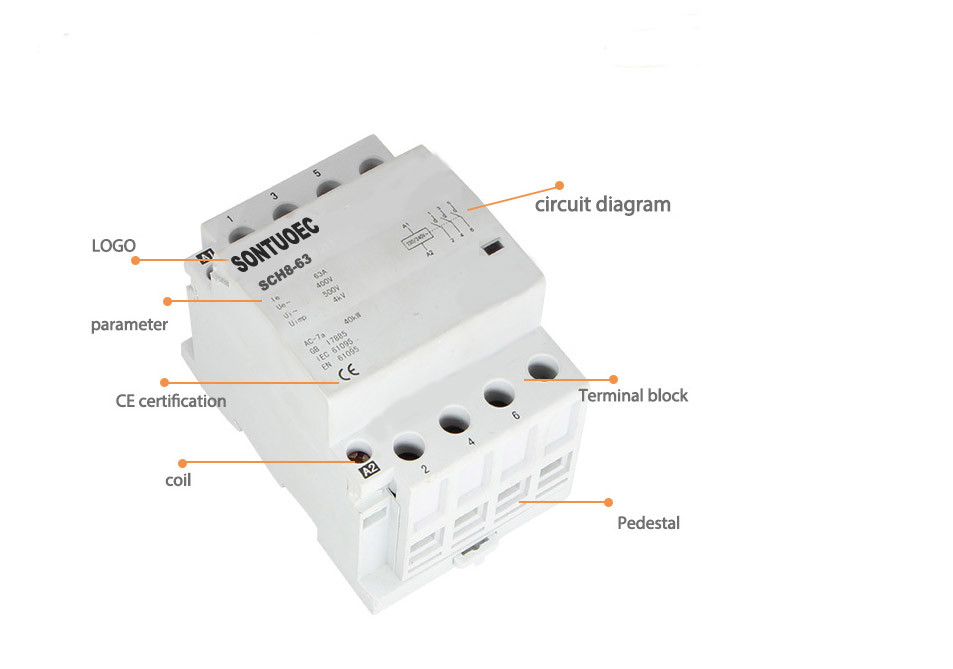 2 Pole 2NC DIN Rail Household Modular Contactor 25A 63A