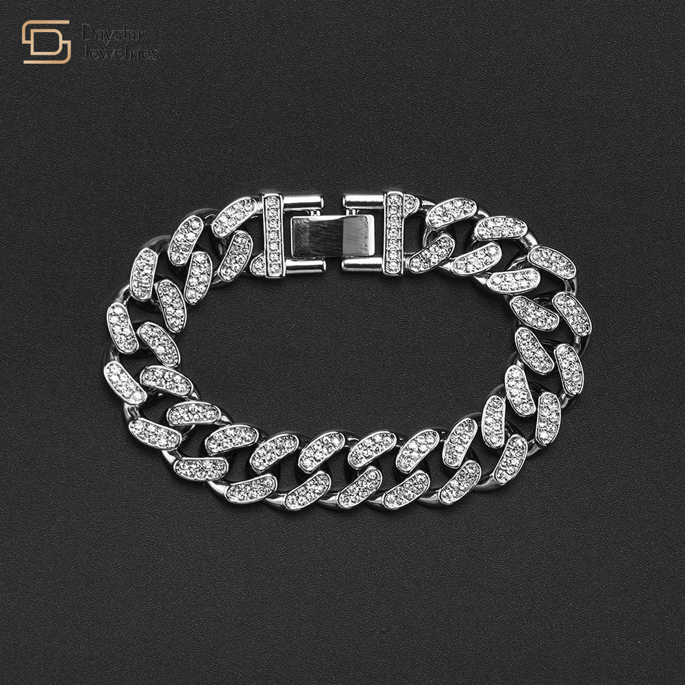 Miami Iced Out Cuban Link Chain Bracelet Diamond Zircon Hip Hop Jewelry