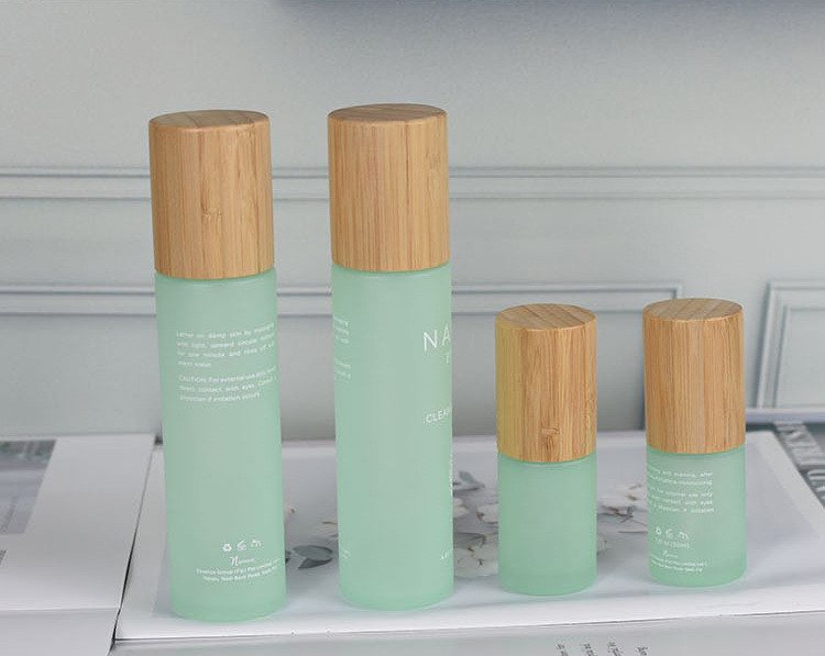 Glass Frosted Bamboo Lotion Pump Bottle 30ml 50ml 60ml