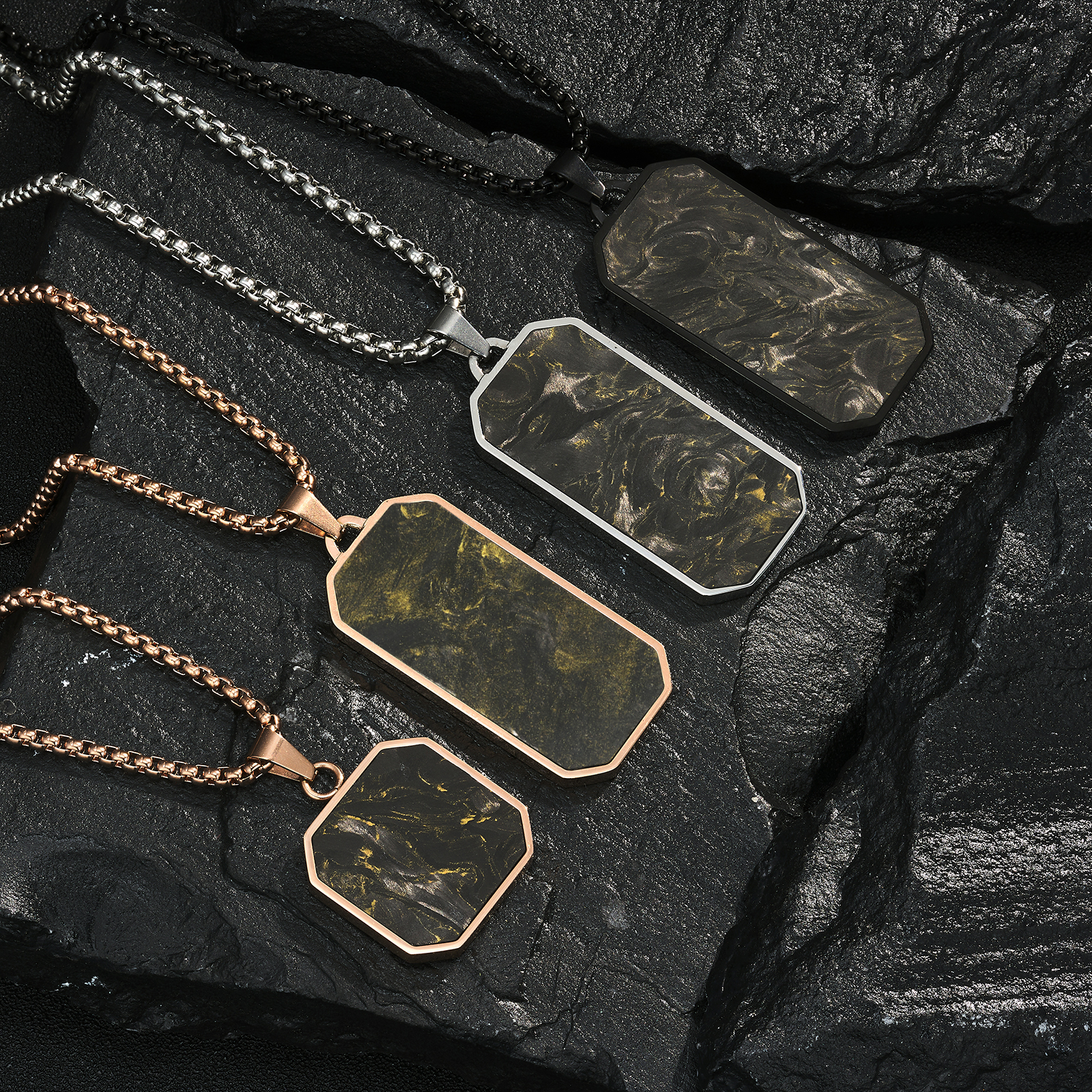 Religious Forged Carbon Fiber Pendant Square Bible Verse Christian Cross Necklace For Men