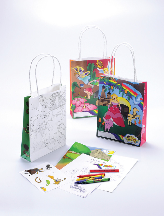 Custom Kraft Branded Paper Bags Offset Printing 160x100x210mm With Crayons