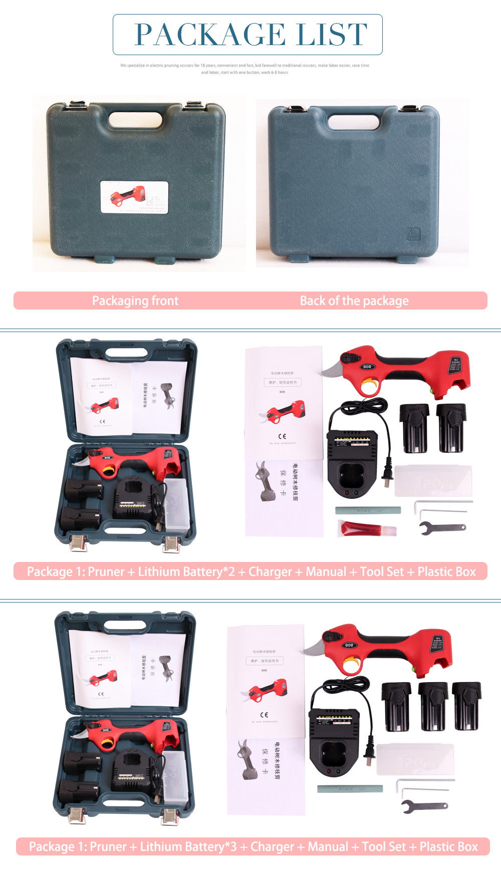 Swansoft 2.5CM Battery Orchard Pruner cordless electric pruning shears working time 8 hours Garden scissor