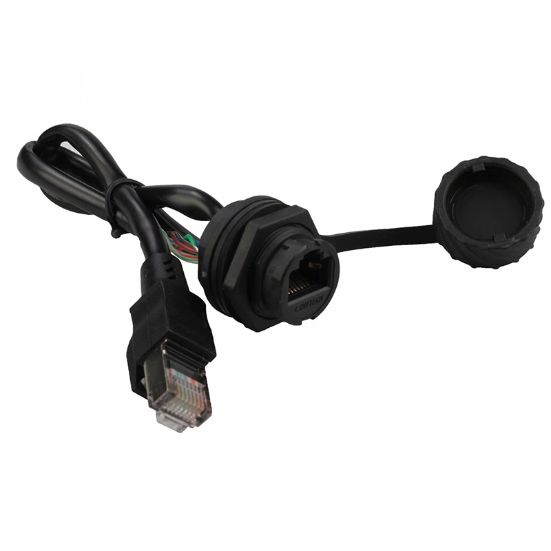RJ45 Male to Female Network Cable With Waterproof Sets & Dust cover For Outdoors Support fixed on panel