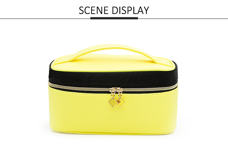 Eco-Friendly Make Up Brush Bag Double Zippers Black Yellow Cosmetic Pouch Bag