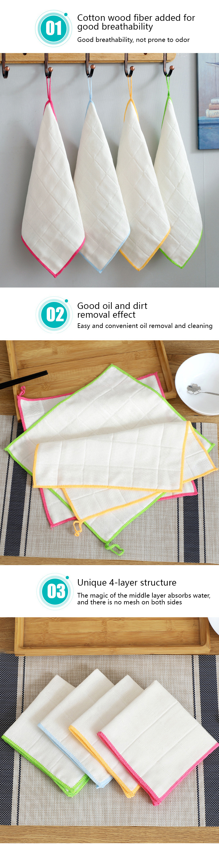 Bamboo Wood Fiber Kitchen Towels Square Shape Customizable Logo Cotton Dish Towels