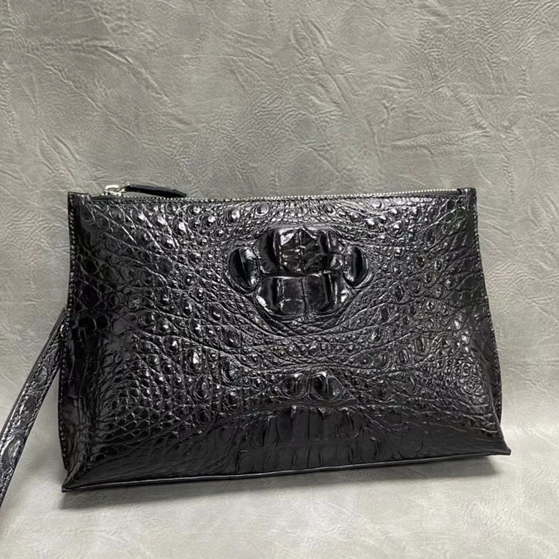 Authentic Real True Alligator Leather Men's Wristlets Clutch Bag Genuine Exotic Crocodile Skin Male Large ZIP Card Purse