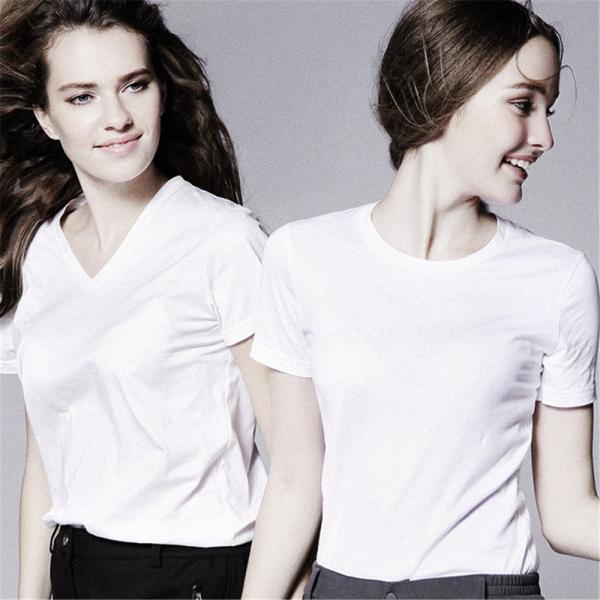 Quality Plain Mercerized Cotton Plus Size Ladies Shirts Round Neck Short Sleeved for sale