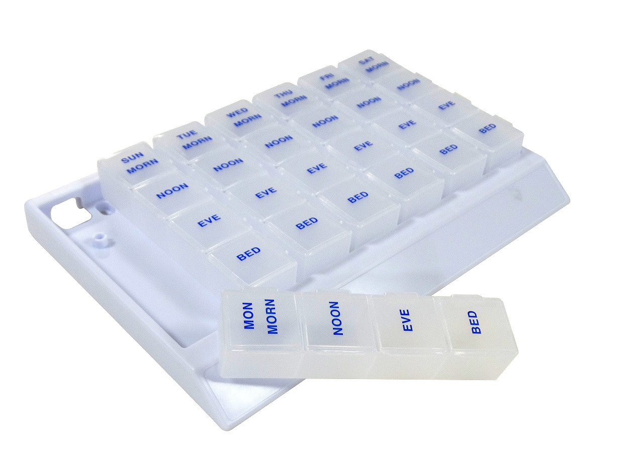28 Compartment Bpa Free Pill Box Organiser Dispenser Weekly Arthritis Friendly