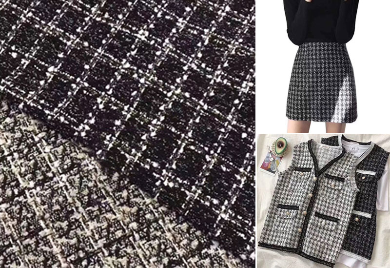 Herringbone Check Polyester Worsted Tweed Wool Fabric 150cm Width