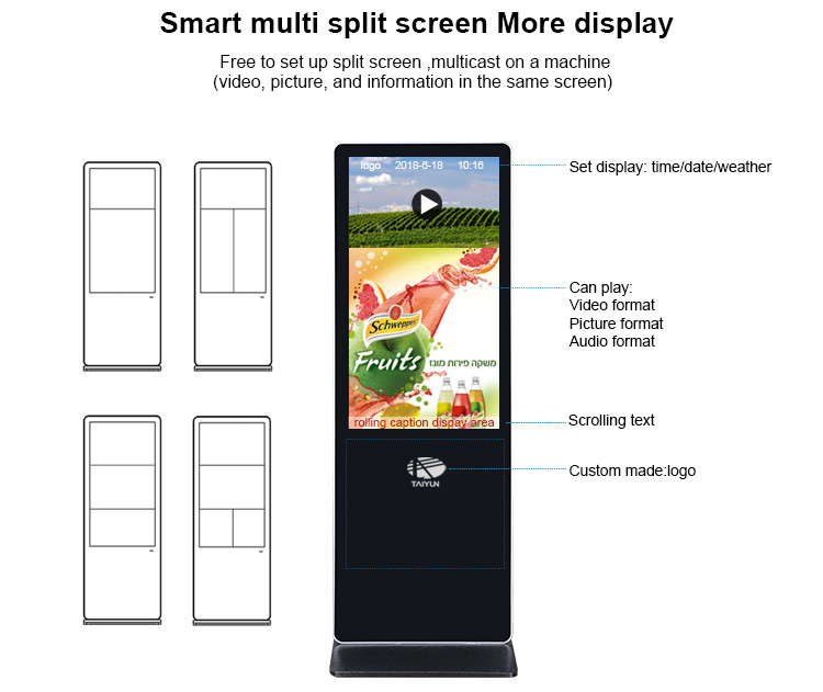 Intelligent Interactive Touch Screen Display Kiosk 65" With Slim Body Indoor Standalone