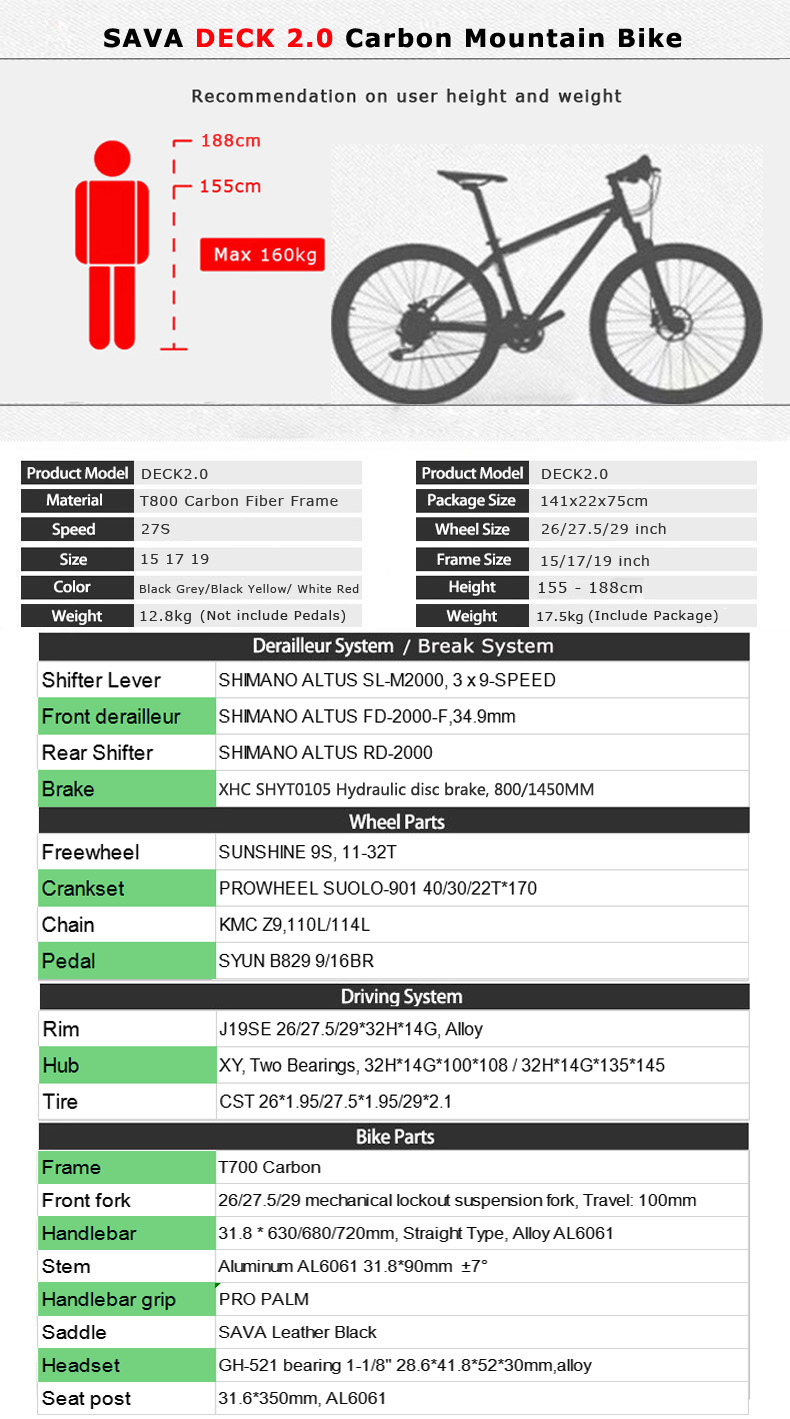 Sava Deck2 0 Carbon Mountain Bike , 29 Inch Disc Brake Mtb 27 Speed
