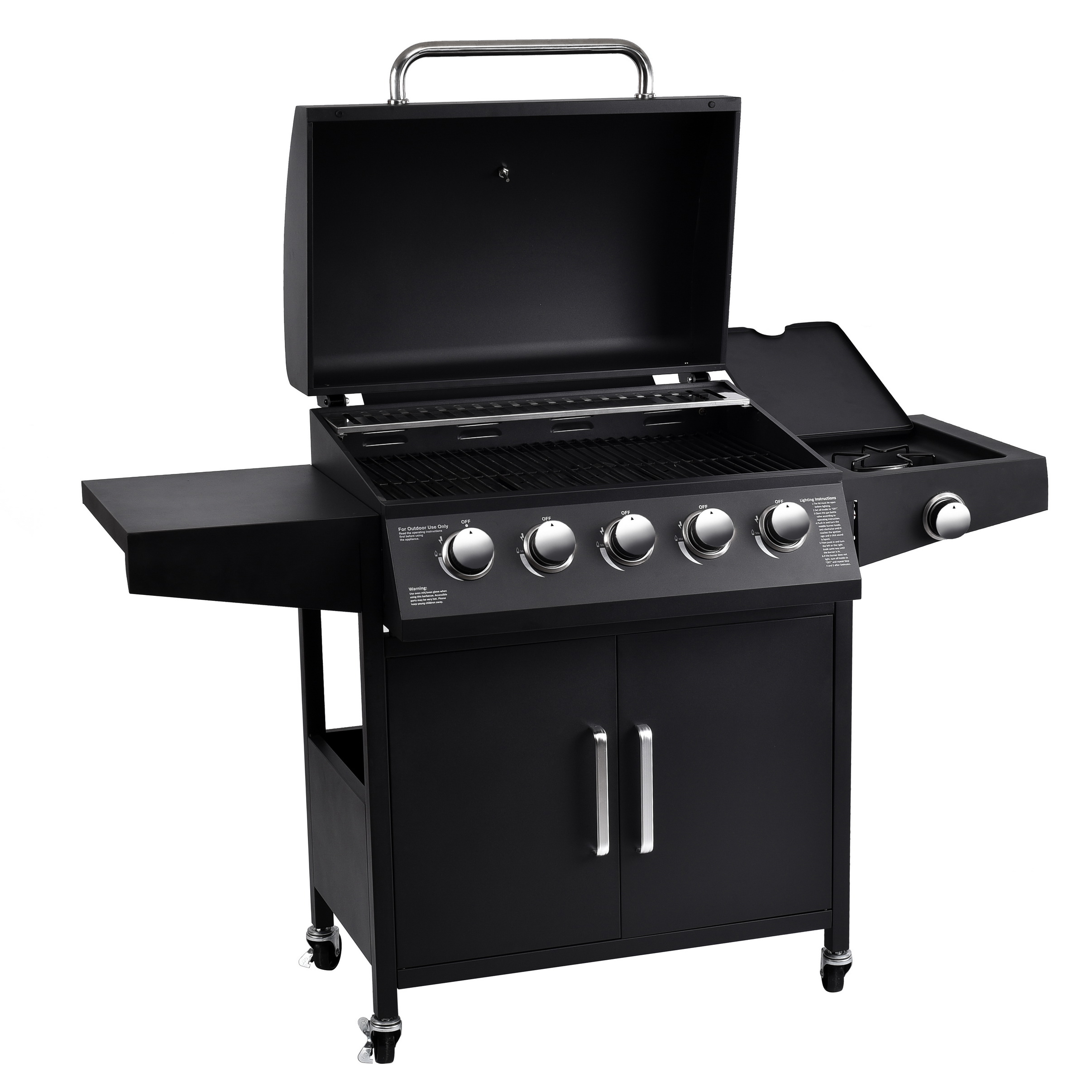 CE/TUV/LFGB Certified Warming Grid 430 SS 5 1 Burners Gas Grills for Outdoor BBQ