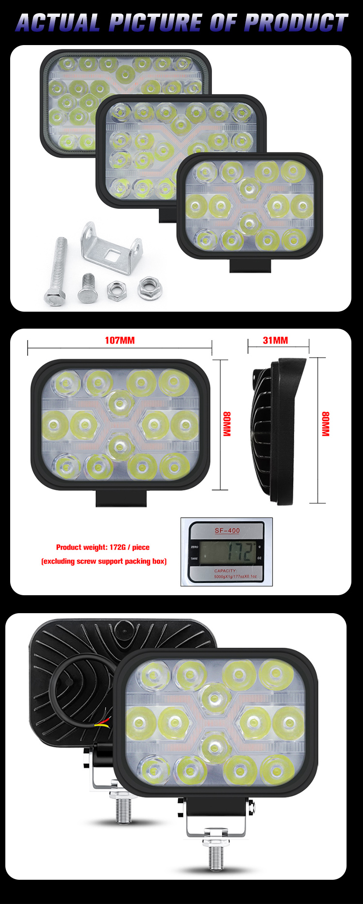 Ip67 Waterproof Vehicle LED Work Lights Square 24v 12v 42w 3 Inch