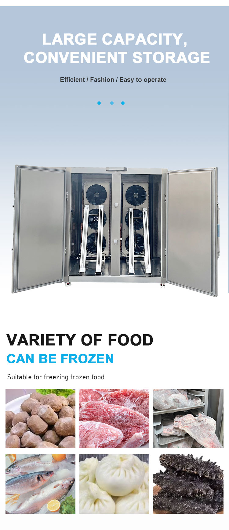 Easy Operation Quick Freezer Machine 1400L Blast Freezer Cold Room Movable