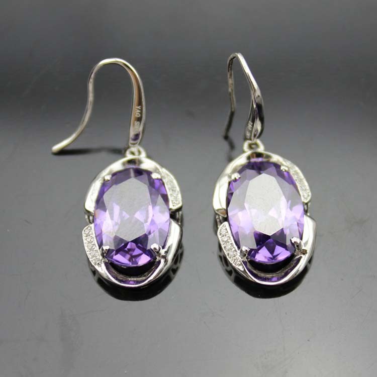Sterling Silver Oval Yellow Citrine Cubic Zircon Dangle Drop Earrings (PSJ06472)
