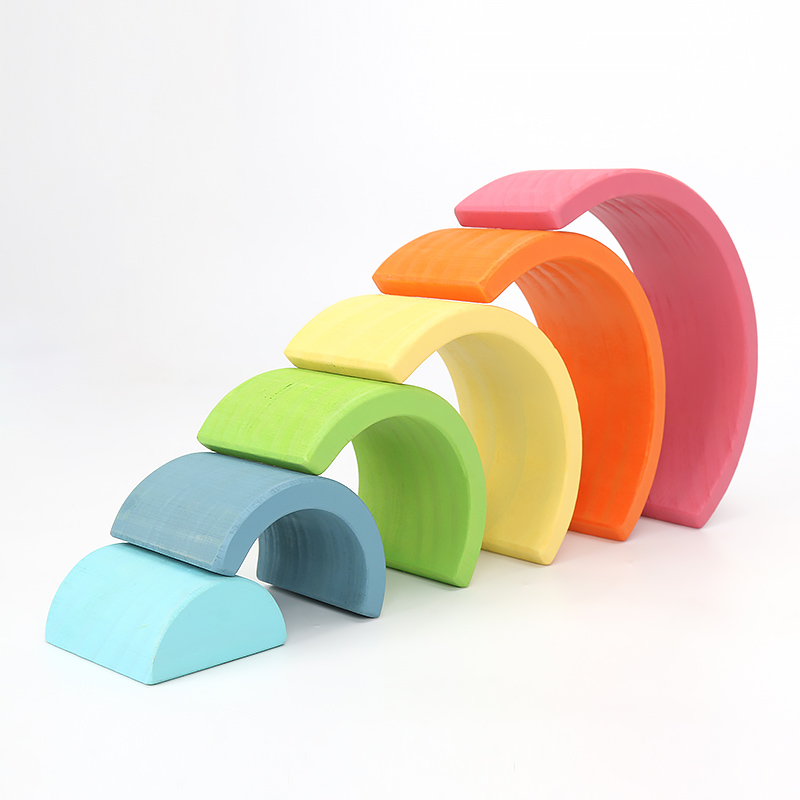 Brown 18cm Rainbow Wooden Building Blocks Toy Creative Educational