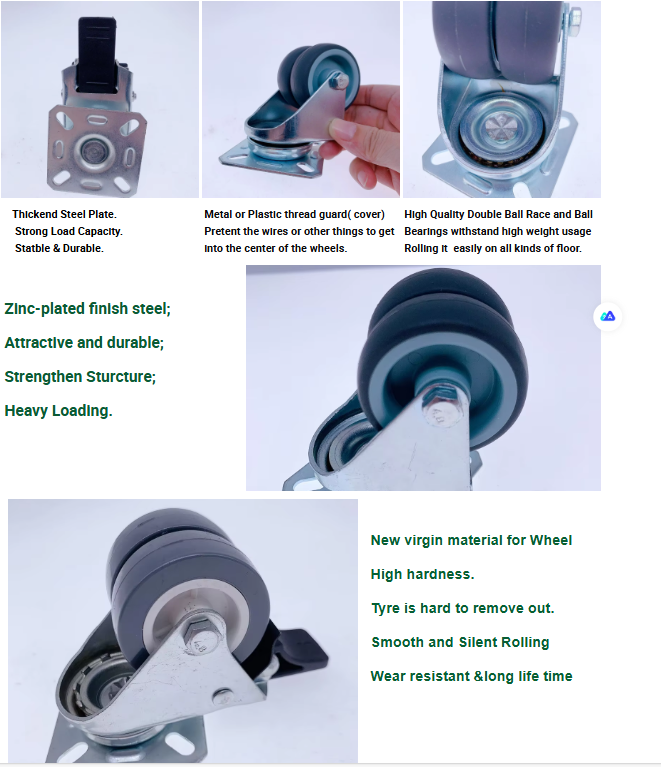 2 Inch TPR Twin Wheel Swivel Caster – Durable Double Wheel Trolley Caster for Smooth, Quiet Mobility