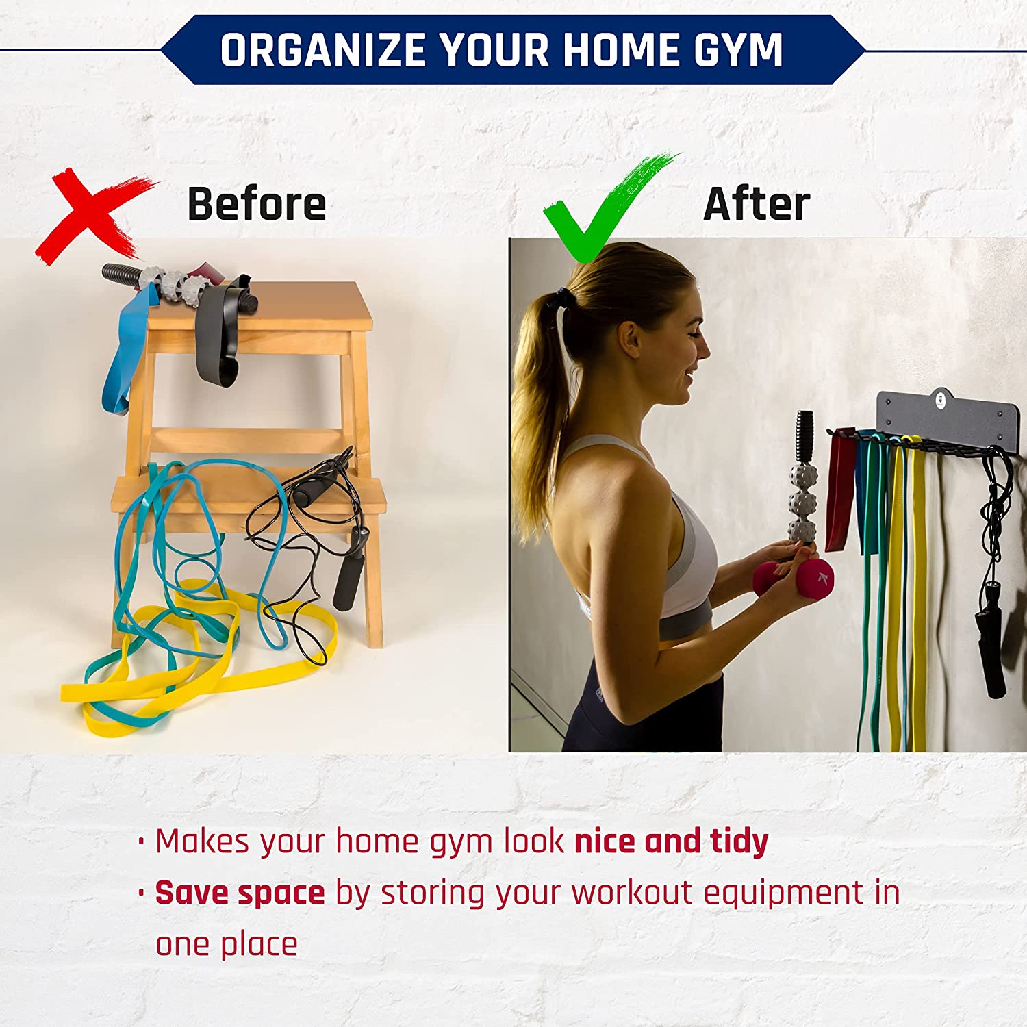 Non-folding Rack Multi-purpose Resistance Band Slot Organizer Storage Hanger Gym Fitness Tool Rack