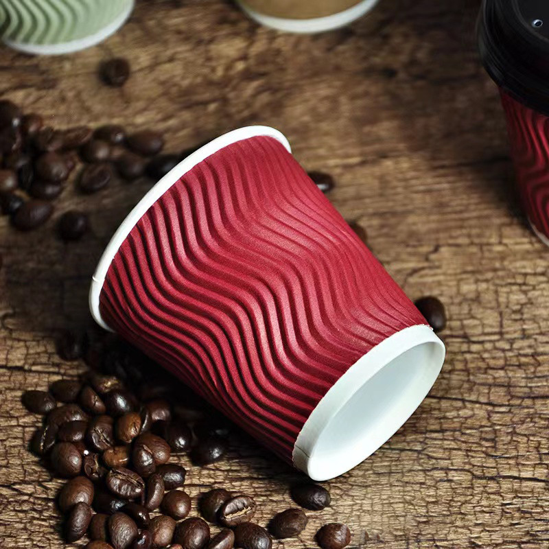 Coffee Compostable Double Wall Cups , Printed Ripple 8 Oz Insulated Paper Cups