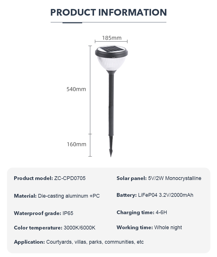 Durable Garden Solar Outdoor Lawn Lights Water Resistant 3000k 6000k