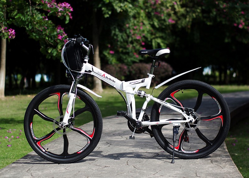 21 Speed Foldable E Bicycle 48V 15AH Lithium Battery With Carbon Steel Frame