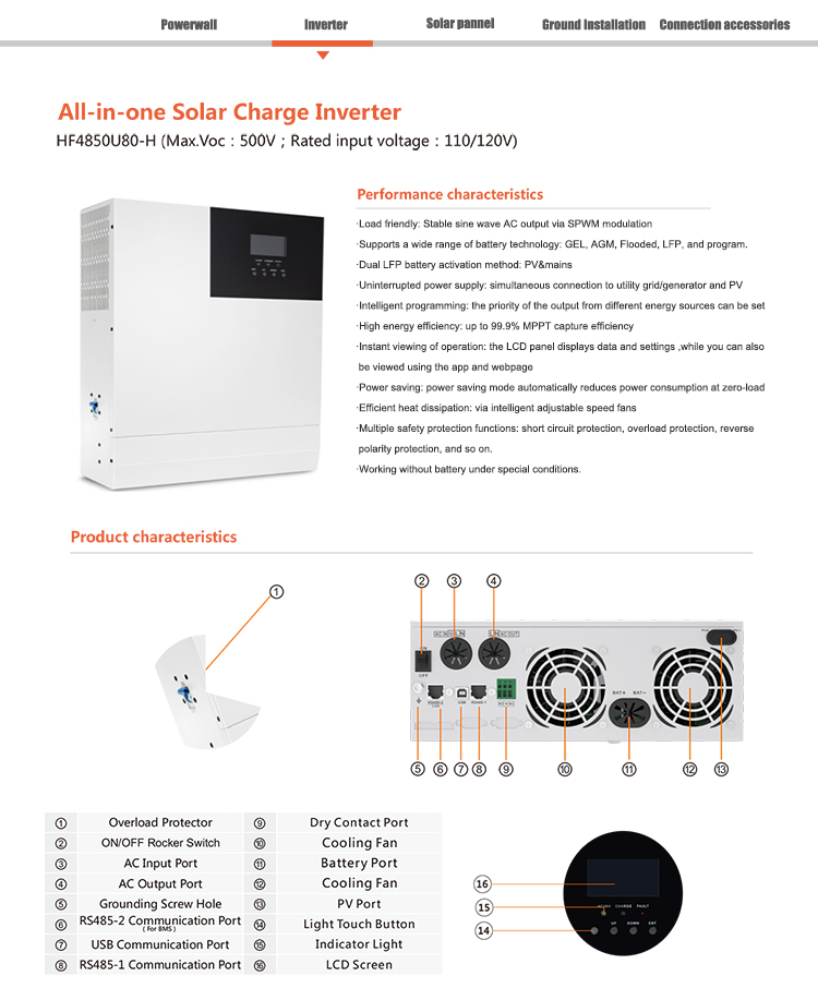 MPPT Solar Charge Controller 10kw 5kw Hybrid Inverter Panel All In One System With Energy Storage Battery