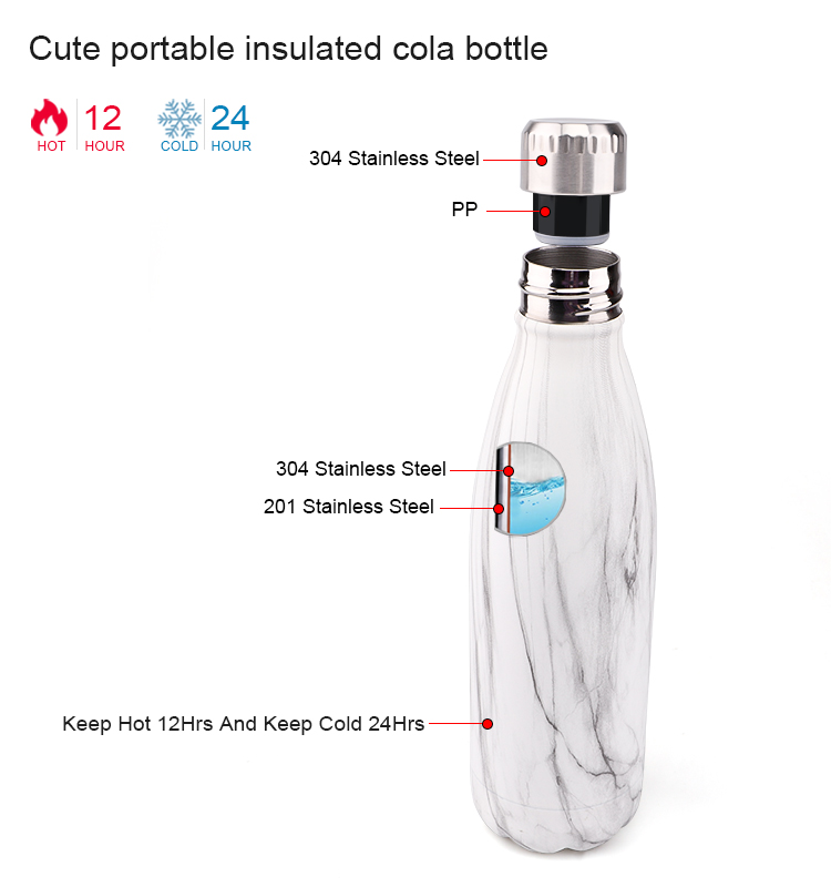 Custom 500ml Fashion Air Transfer Printing Vacuum Insulated Stainless Steel Thermal Flask Thermos Bottle