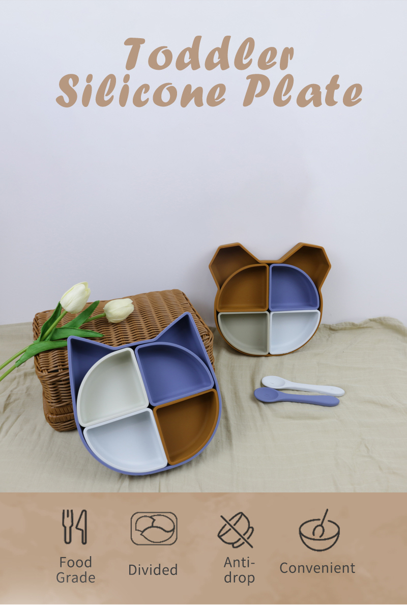 Bear Panda Shape Toddler Silicone Plates Set Non Toxic Eco Friendly