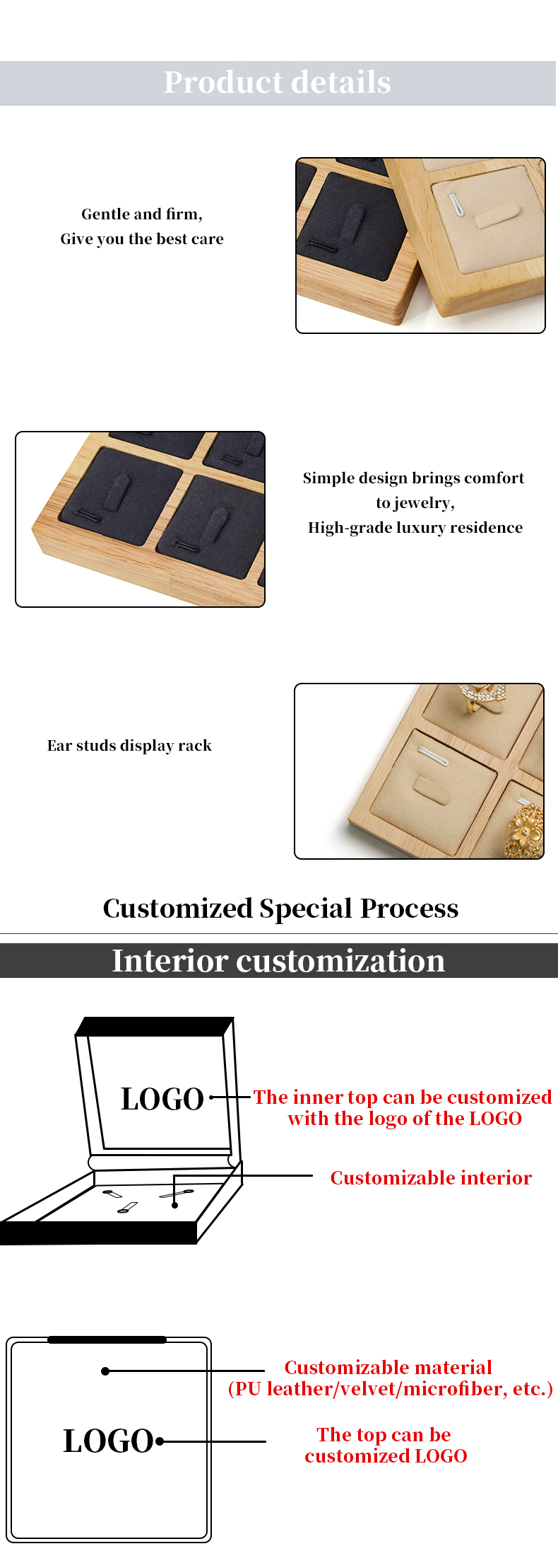 3x3 Multi Cells Solid Wood Jewellery Presentation Tray For Ear Rings Studs Exhibition
