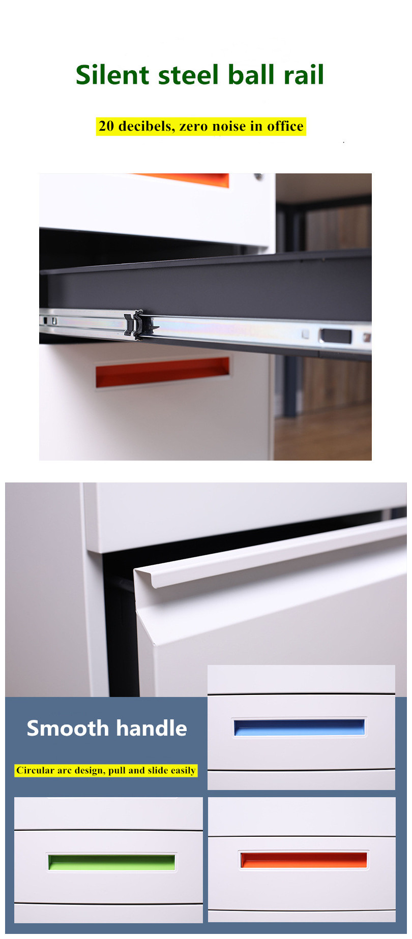 0.6mm White 3 Drawer Lateral File Cabinet With Lock Modern