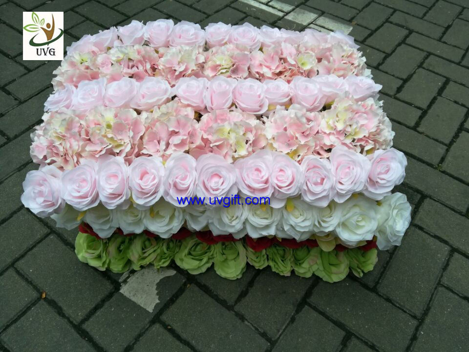 UVG fashionable artificial flower mat carpet in roses and hydrangeas for wedding backdrop wall decoration CHR1136
