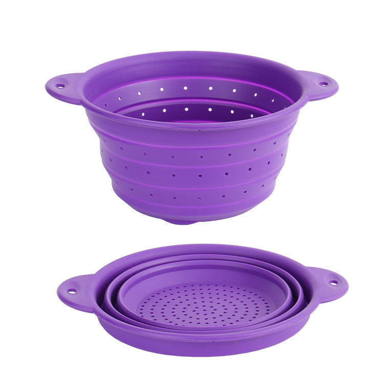 Silicone Collapsible Colander Set Food Strainer And 9 Inch Mixing Bowl 2Pcs Fruits Vegetables Pasta Strainer BPA Free