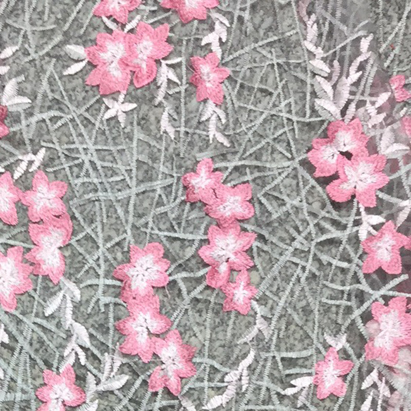 Bridal Embroidered Tulle Fabric / Mesh Lace Fabric With Colorful Flowers 100% Polyester