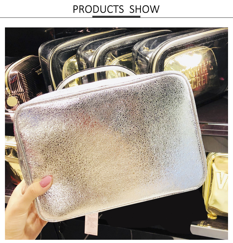 Women Zipper PU Leather Travel Cosmetic Bag Set