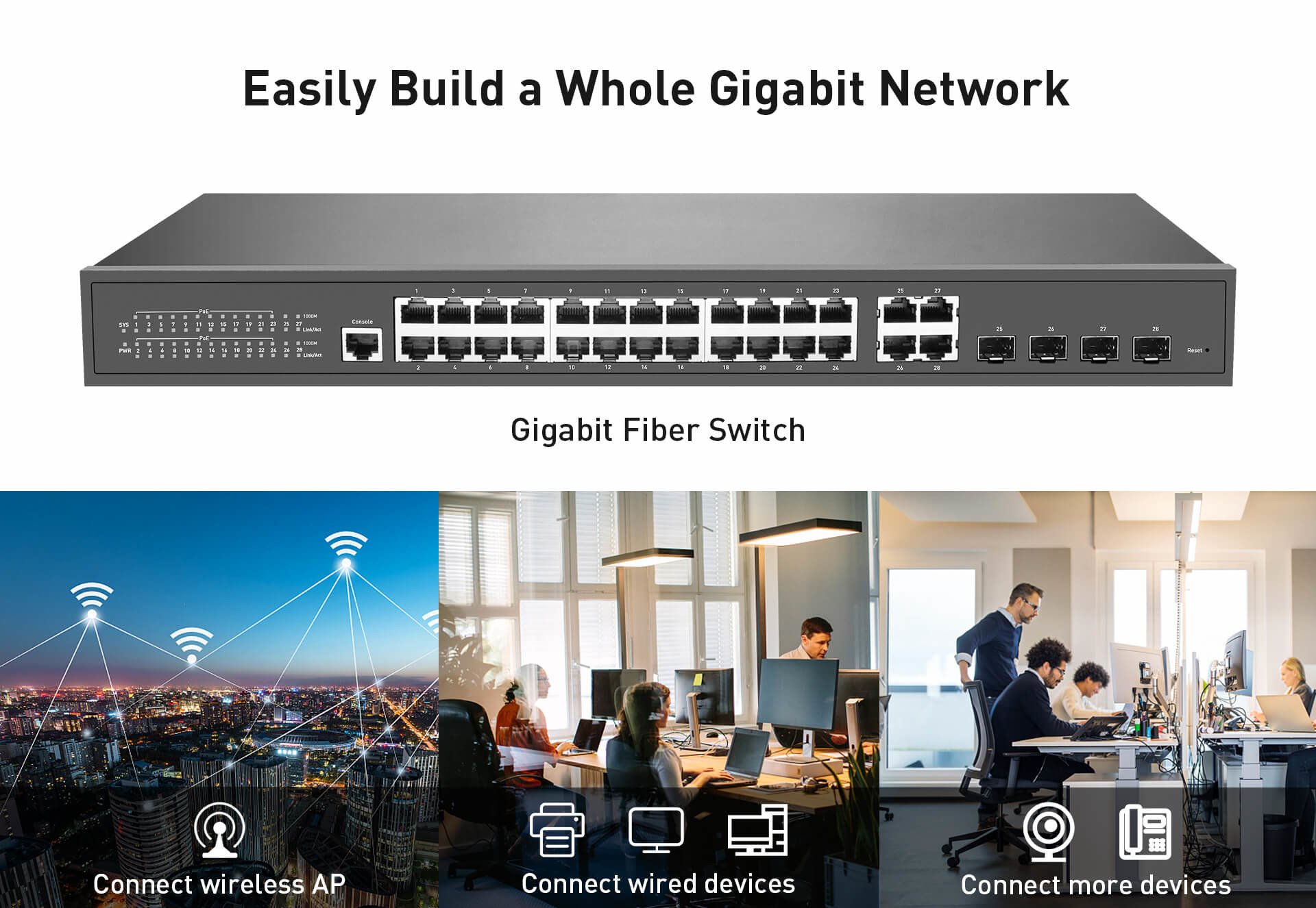 Rack Mounting 24-Port Gigabit L2 Managed 400W PoE Switch with 4 SFP Slot Uplink Combo Ports For Security CCTV