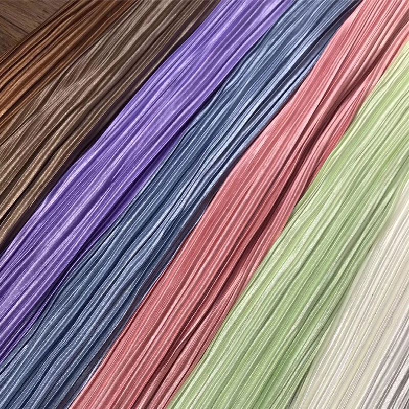 Sustainable Crepe Woven Fabric Shiny Stretch Plisse Pleated Satin Fabric Stripe