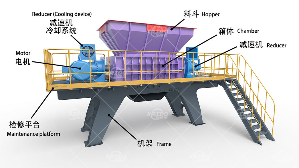 1000-5000 Kg/h Heavy Double Shaft Metal Bucket Iron Aluminum Car Steel Crusher Crushing Shredding Machine